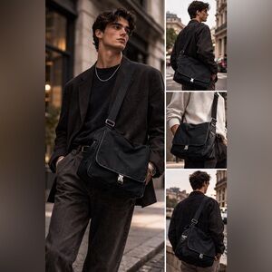 PRADA Unisex Tessuto Black Nylon Messenger Bag Unisex with COA & Dust Bag EUC